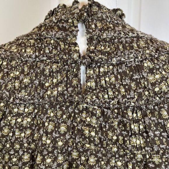 Rebecca Taylor Feather Fleur Ruched Smocked Mock Neck Cotton Blouse Size 10 - Picture 6 of 14